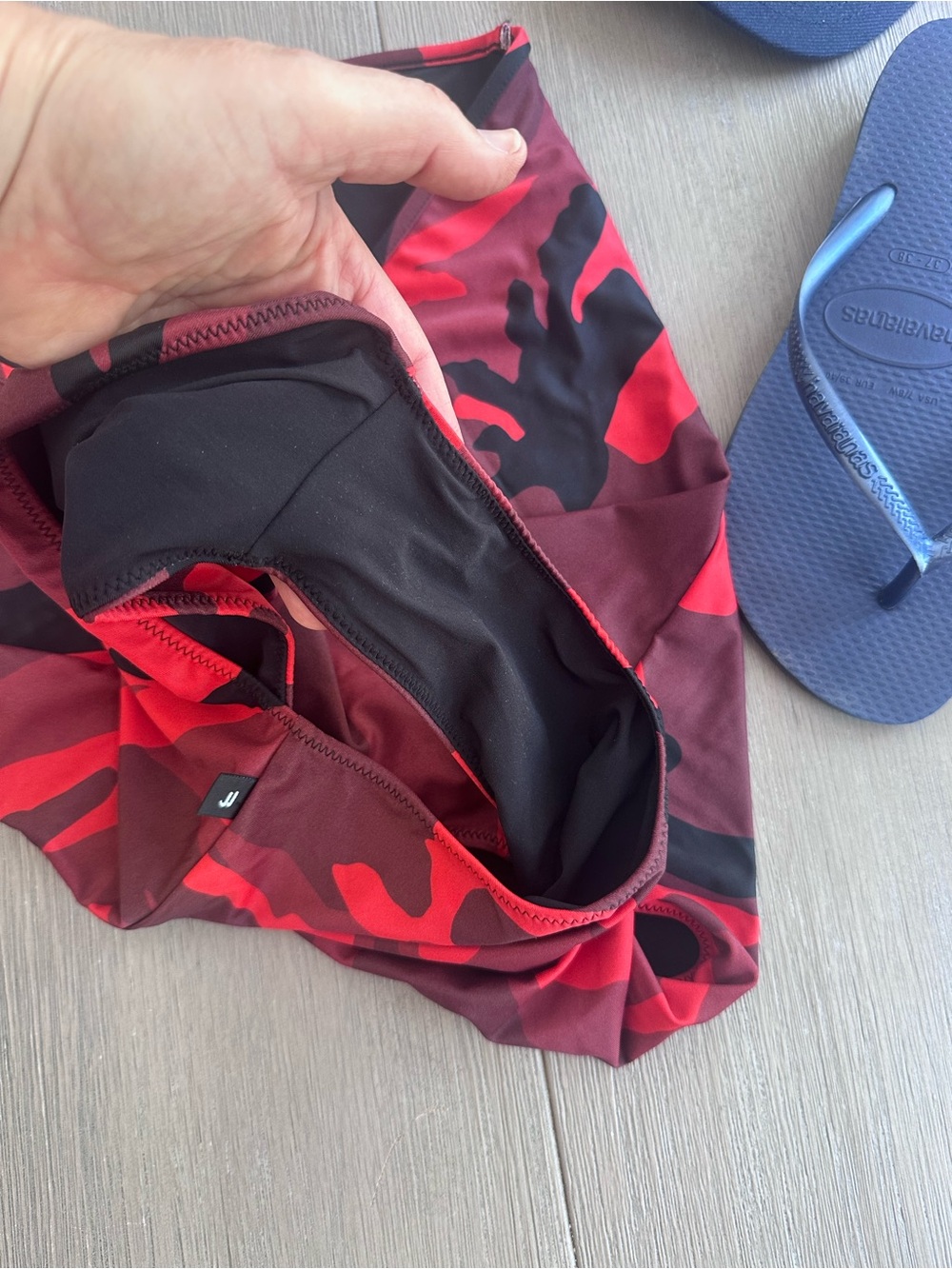 Balenciaga Red and Black Camouflage One-Shoulder Swimsuit. NWOT. - Picture 3 of 5